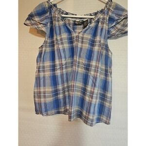 Wrangler Retro Women's Small S Blue Striped Gold Thread Accent Cap‎ Sleeve Top